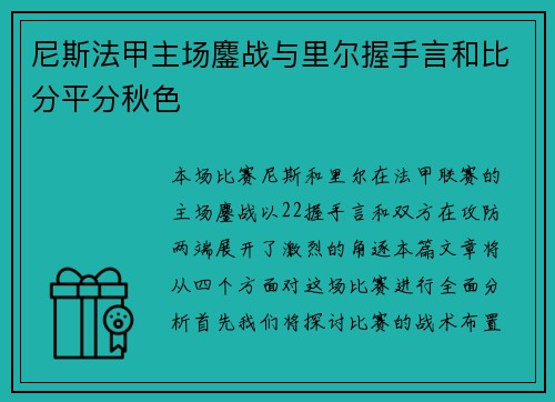 尼斯法甲主场鏖战与里尔握手言和比分平分秋色